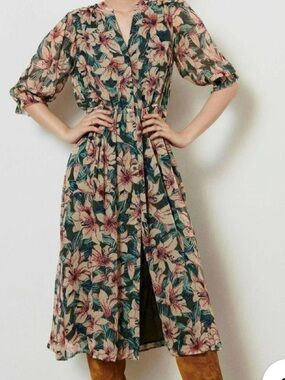 Ba&Sh Floral Midi Brock Dress